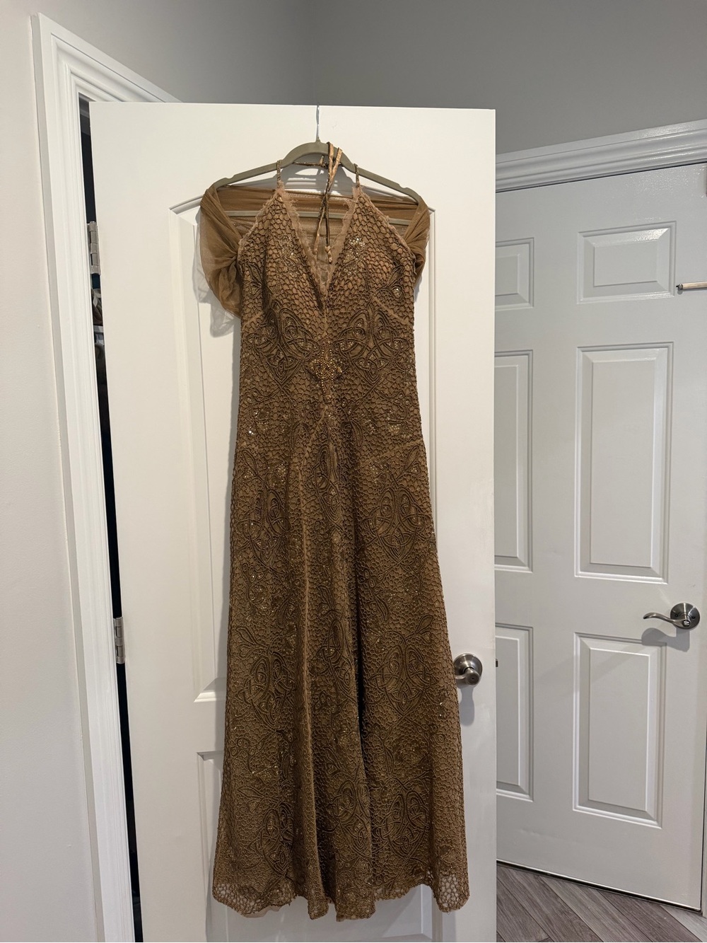 Nicole Miller Brown Lace Halter Prom Gown